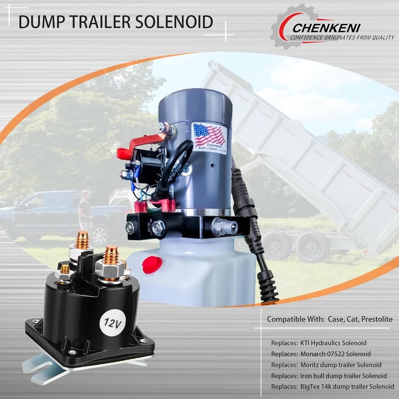 CHENKENI 12V Dump Trailer Solenoid Relay, 4-Terminal Intermittent Duty Solenoid for Hydraulic Pumps, Replaces SAZ4201GJ, 7522, 070009, 190107, KTI 391-2-C (Fits Prestolite, Monarch, PJ Trailers, Iron Bull) - Image 5